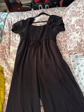 Black Smocked Puff-Sleeve Women’s Dress